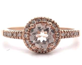 Natural Diamond & Morganite Pavé Halo Ring in 14k Rose Gold