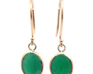 Natural Emerald Drop French Hook Earrings in 14k Yellow Gold