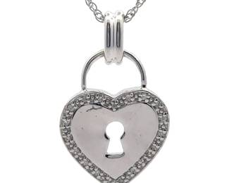Natural Diamond & Mother of Pearl Heart Padlock Pendant Necklace