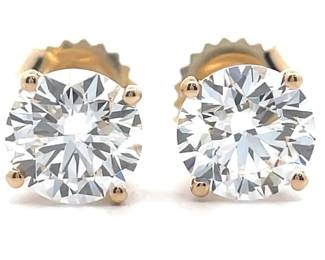3 Carat Diamond Round Solitaire Stud Earrings in 14k Gold w/ EGL Certification