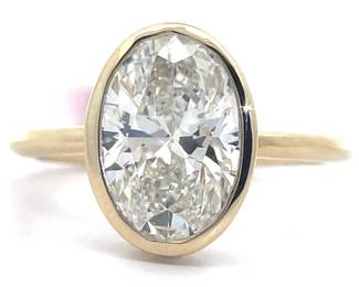 NEW! 3 Carat Diamond Oval Bezel Ring in 14k Yellow Gold w/ EGL Certification
