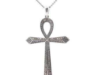 0.50 Carat Natural Diamond Ankh Pendant Necklace