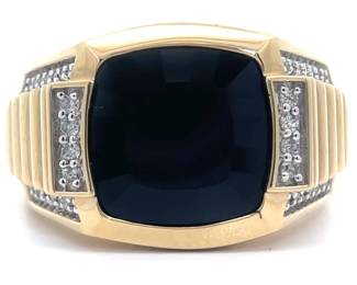 Men's 0.25 Carat Natural Diamond & Faceted Onyx Ring in Yellow Gold
