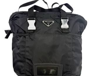 Prada Black Tessuto Nylon Buckle Tote Bag