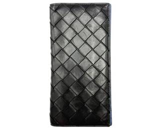 Bottega Veneta Intrecciato Black Leather & Blue Interior Continental Wallet