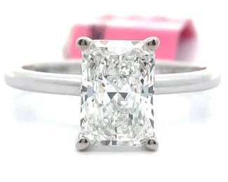 NEW! 2 Carat Diamond Radiant Cut Solitaire Ring in 14k White Gold w/ EGL Certification