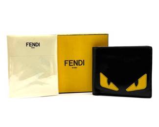 Fendi Monster Eyes Black + Red Interior Leather Bifold Wallet with Box