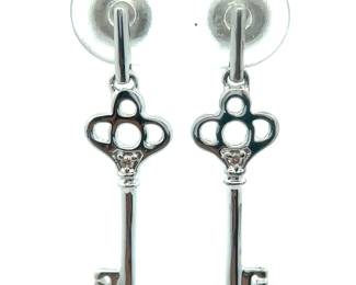 Natural Diamond Skeleton Key Dangle Earrings