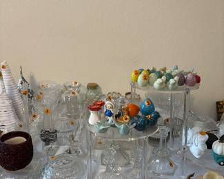 Salt & pepper shakers, vintage sugar and creamers, glass, crystal 