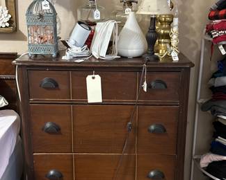 Vintage chest, oil lamps, diffuser, brass candlesticks