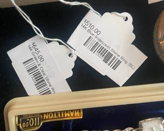 14k Green & Clear Stone Ring, 14k Blue Iridescent Stone Ring (BL)