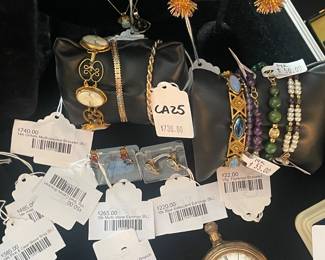 14k Pink & Clear Stone Ring (BL), 10k Multi-stone Earrings (BL), 10k Blue Iridescent Earrings (BL), Vtg Florenza Bracelet, 14k Oritals Multicolored Bracelet (BL)