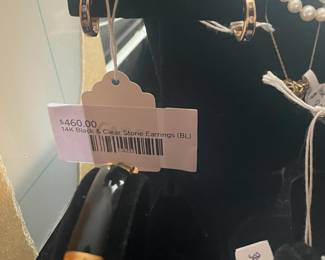14k Black & Clear Stone Earrings (BL)