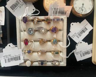 14k Blue Stone Ring (BL), 14k Green & Clear Stone Ring, 14k Blue Iridescent Stone Ring (BL), 10k Purple Stone Ring (BL)