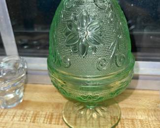 Green glass. Candle light. Cute.