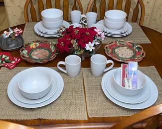 Great dining table with 6 chairs, Fitz and Floyd, and more!
