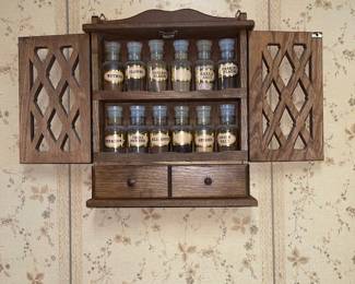 Vintage Spice Rack with Full Bottle Set