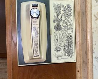 Vintage Sears Hand Mixer with attachments in the box. SO COOL! You never find one still in the case.