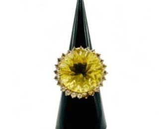 5 10KGoldRingwLargeFacetedCitrineClearTopazHalo977g