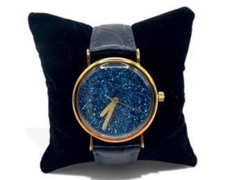90 VicenceItalyWatch14KGoldCaseBlueGlitterDial