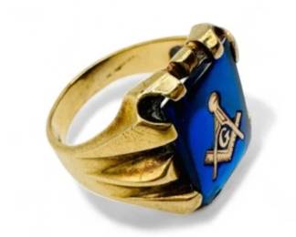 9 10KGoldMasonicRingwBlueStoneInlaySz1088g