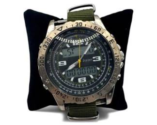 93 StauerAnalogDigitalChronographWatchwGreenNylonBand