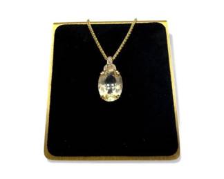 59 14KGoldItalianNecklacewLargeCitrineDiamondAccents1135g
