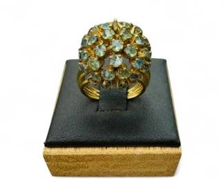 17 VintageGoldToneDomeRingwBlueStonesSize5682g