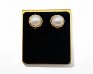 25 14KGoldMabeLikePearlEarringsRopeEdgeDesign13g