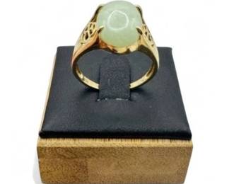 7 14KGoldRingwLightGreenPolishedStoneSz9406g