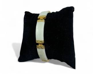 20 14KGoldGreenJadeLinkBraceletMarkedClassicDesign