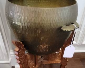 Hammered Brass Cachepot with Stand
