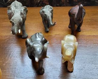 Wood and Stone Elephant Figurines