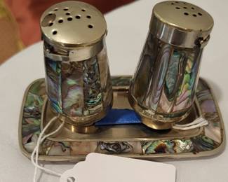 Iridescent Abalone Salt and Pepper with Tray