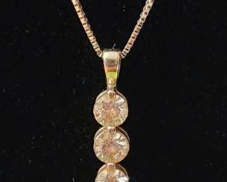 1 Carat total Diamond Pendant in 18k White Gold and Gold Box Chain Necklace