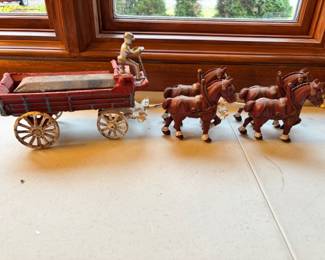 Cast Iron Horse Drawn Beer Wagon