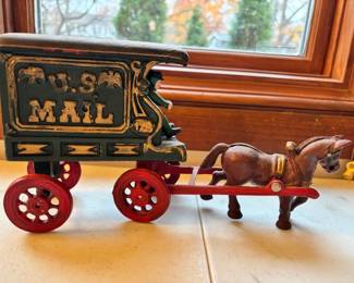 Cast Iron Horse Drawn US Mail Wagon