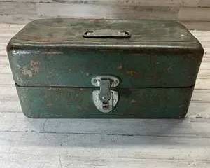 Vintage Metal Fishing Tackle Box w/ Classic Lures & Gear β Humpal, Lindy, Eagle Claw, 1960sβ1970s Era