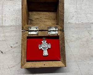 Vintage Catholic Four Way Cross Medal Pendant Sterling Silver Religious Charm