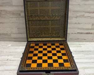 Pier 1 Imports Chinese Dragon Lacquer Game Box 5-in-1 Chess Checkers Dominoes Set