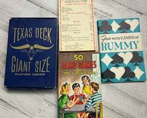 Vintage Card Game Lot β Texas Deck Giant Size Cards, Rummy Book, Canasta Score Pad & 50 Card Games Booklet