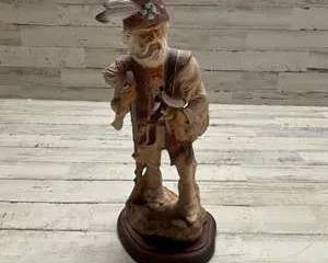 Vintage Pioneer Mountain Man Figurine Statue Resin Sculpture on Wood Base