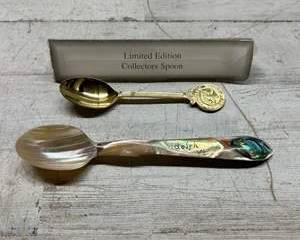 Lot of 2 Collectible Spoons β Golden Jubilee 2002 Limited Edition & Hand-Carved Abalone Shell Spoon