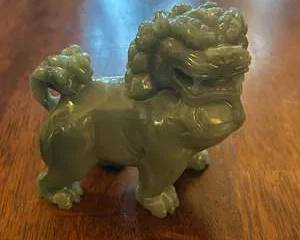 Hand-Carved Jade Foo Dog Guardian Lion Statue β Polished Green Jade Figurine