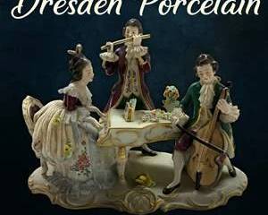 Authentic Dresden Porcelain Musician Trio β Piano, Flute & Cello β Hand Painted Lace Figurine, Made in Germany