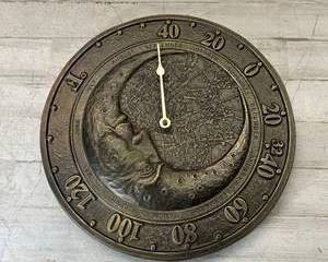 Vintage Style Bronze Moon Thermometer Wall Plaque β Celestial Zodiac Design β Made in USA