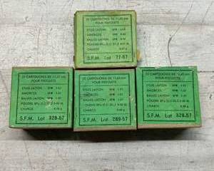Vintage S.F.M. 11.43mm Pistol Cartridges β Lot of 4 Boxes (1957) β French Military Ammunition