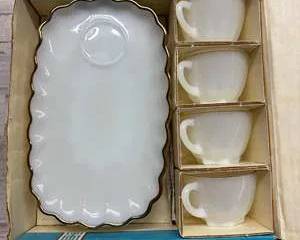 Vintage Milk White Snack Set with 22K Gold Trim β 8 Piece Set in Original Box