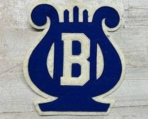 Vintage Blue & White Felt Band Letter Patch βBβ Lyre Design 1950s School Jacket