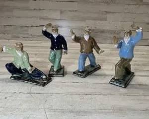 Set of 4 Vintage Shihwan Master Ceramic Figurines β Tai Chi Martial Arts Poses β Handcrafted Korea